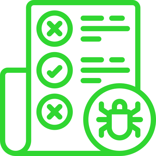 Green checklist with error and bug icons