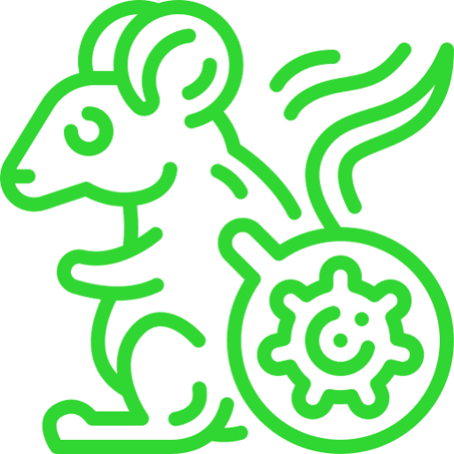 Mouse holding virus icon in neon green